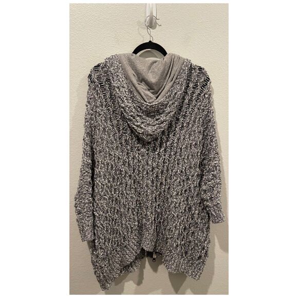 FREE PEOPLE Heather Chunky Knit Hooded Zip Oversized Cardigan Gray - Picture 4 of 4